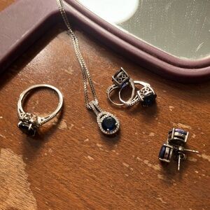 Necklace, two pair earrings size 8 ring Sterling Silver